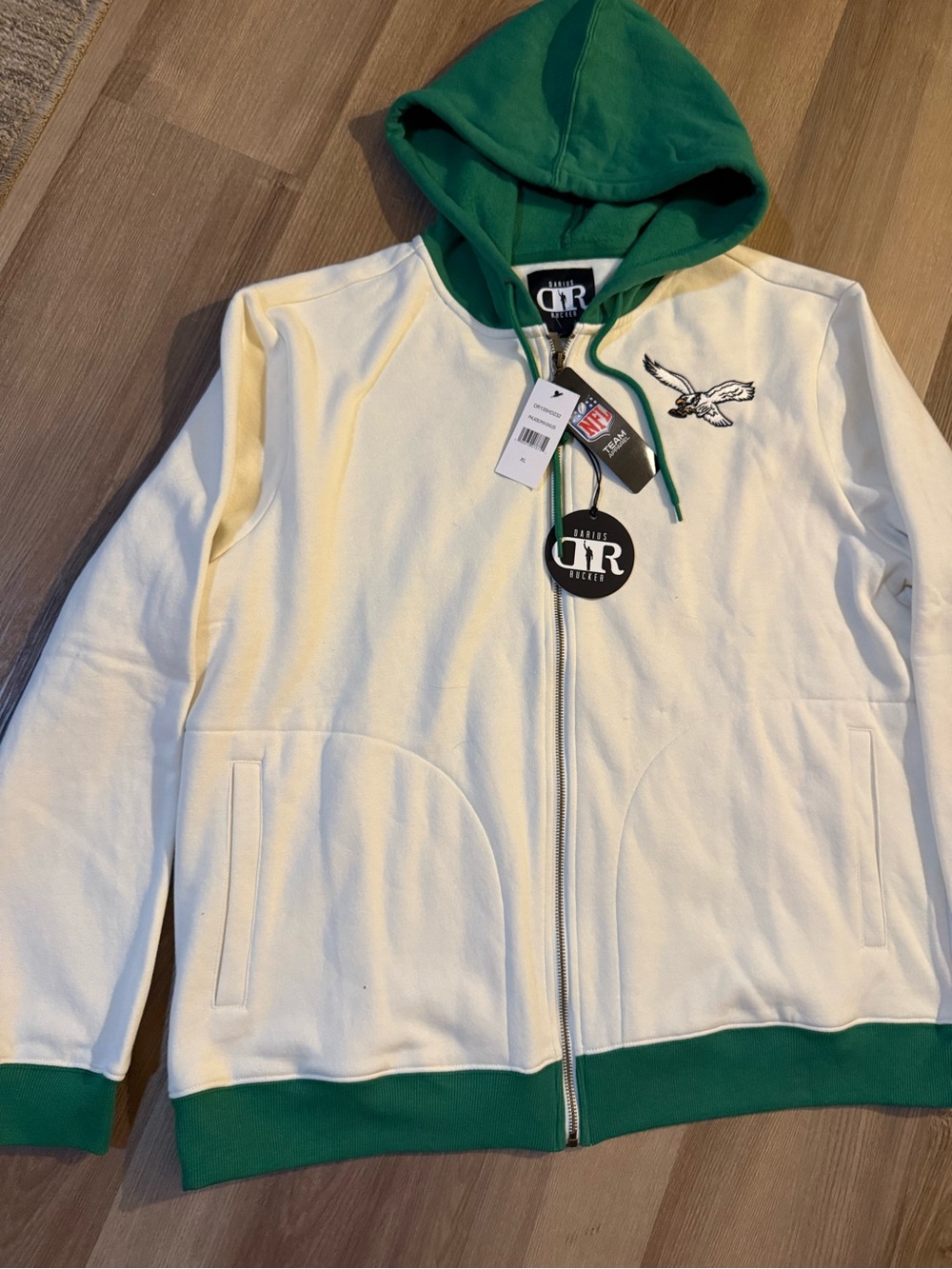 Kids White & Green Zip Hoodie Jacket